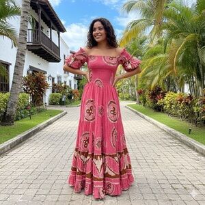 Love The Label GIGI Pink Boho Fairy Cottage Tiered‎ Ruffled Maxi Dress XS NWT